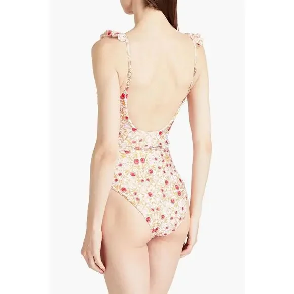 REBECCA VALLANCE Swimsuit Size Large Catania Ruffled Waist Tie Floral One Piece​ - Picture 2 of 11